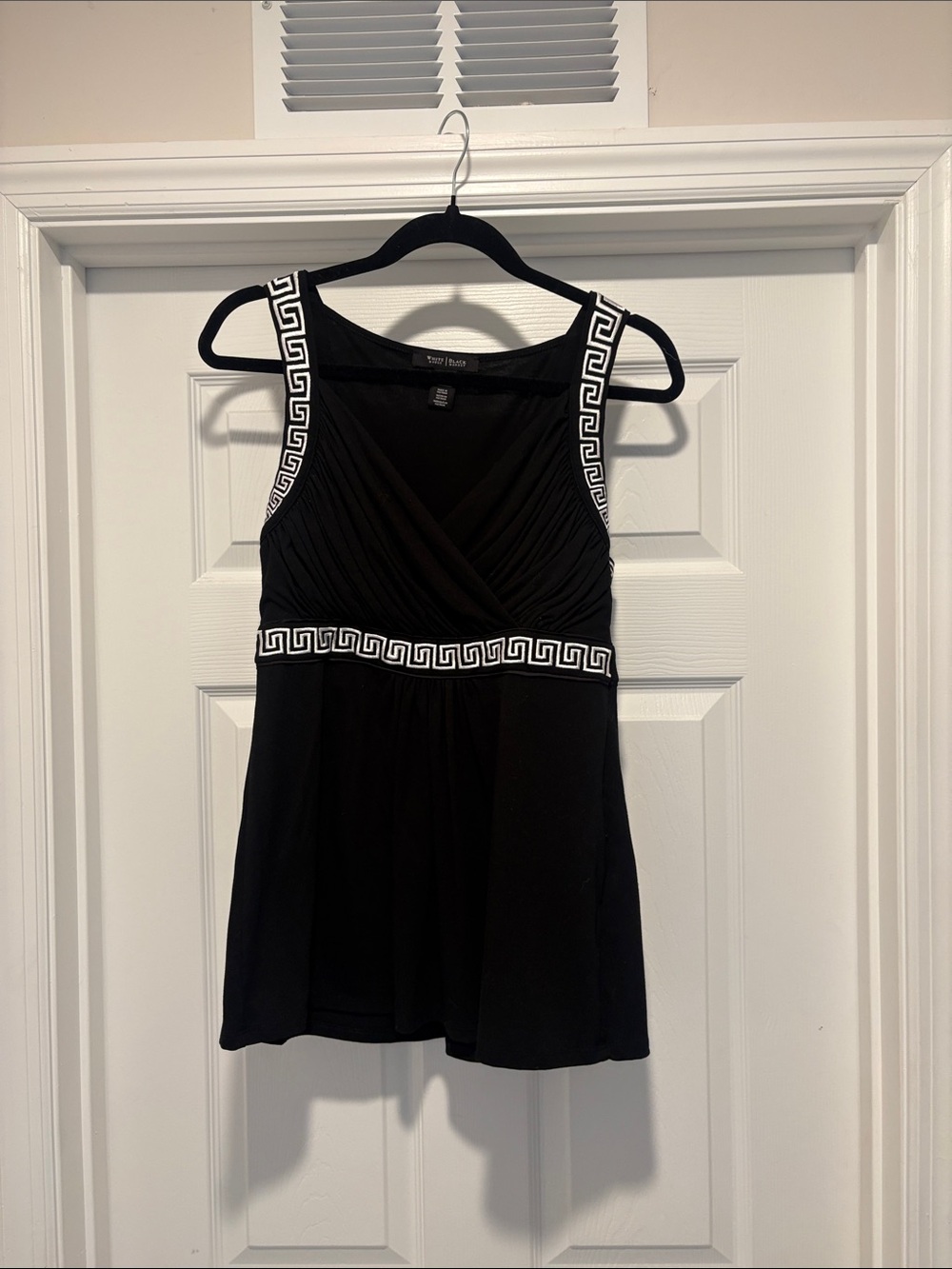 White House Black Market Black Tank with White Greek Key Trim